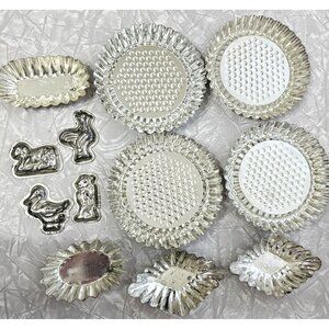 Lot 12 Aluminum Chocolate Tins Jello Molds Crafts vintage metal fluted tart cups